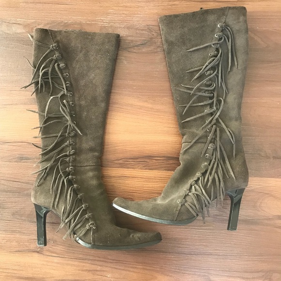 Bonolo Shoes - Bonolo genuine brown suede fringe heeled boots